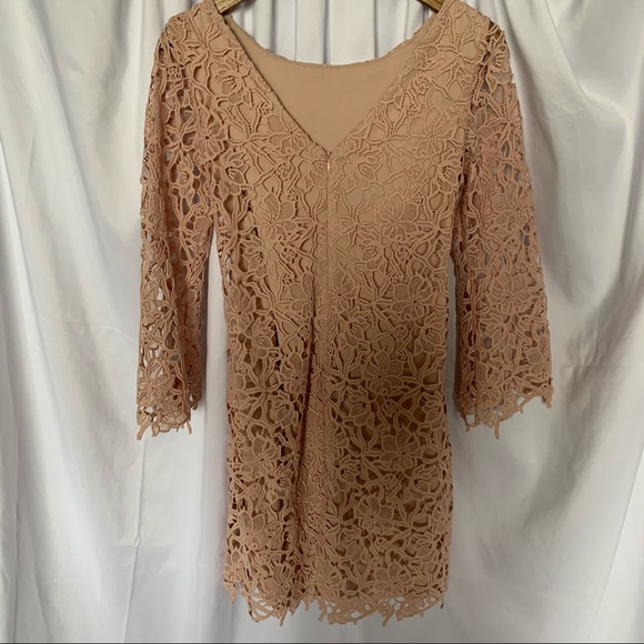 Lord & Taylor Pink Lace Long Bell Sleeved Dress - Picture 5 of 8